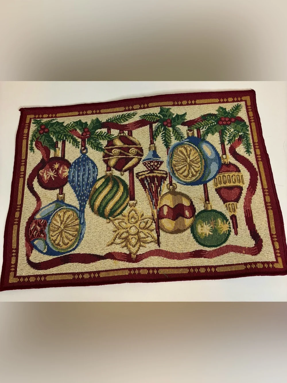 Vintage Christmas placemats ornaments- Red, Gold, Green, Blue